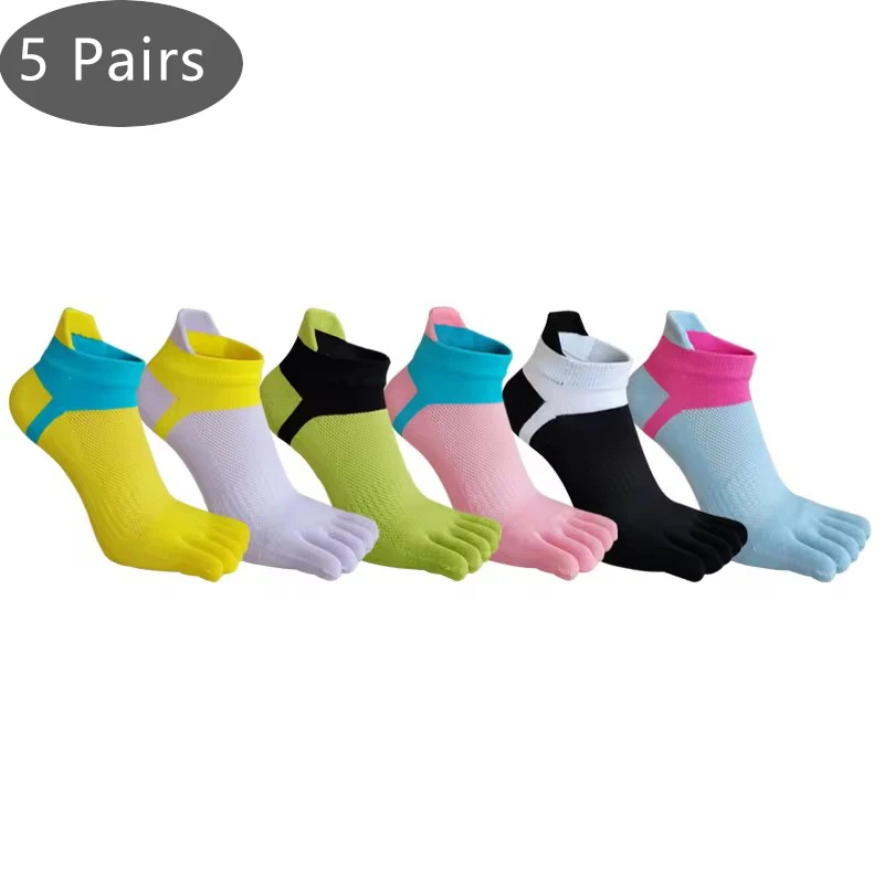 

5 Pairs Summer 5 Finger Socks No Show Woman Girl Cotton Mesh Breathable Deodorant Invisible Toes Harajuku Ankle Socks Fashion