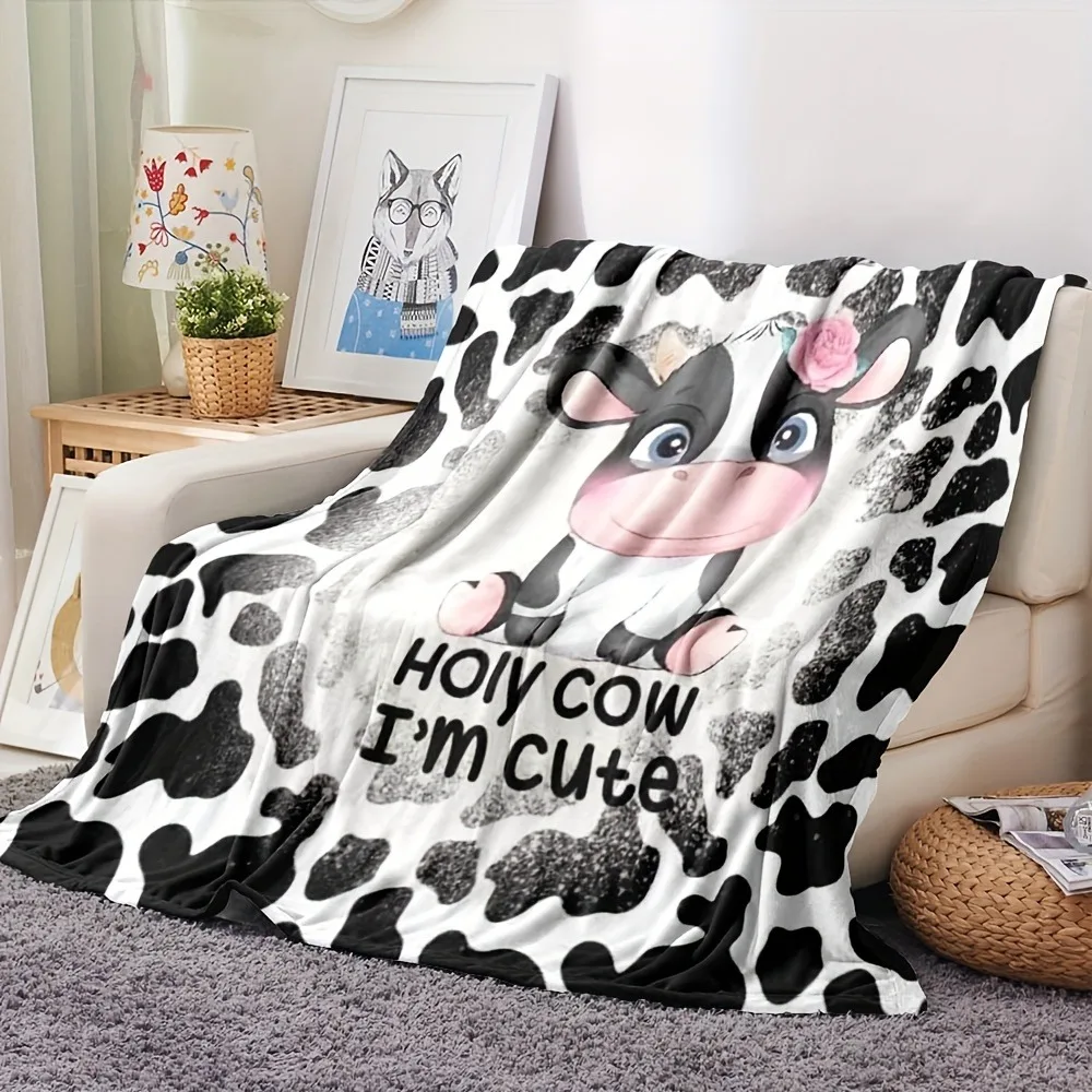 Manta de franela con estampado Digital de elemento de vaca para niños, manta portátil lavable a máquina para todas las estaciones, para oficina, sofá y dormitorio