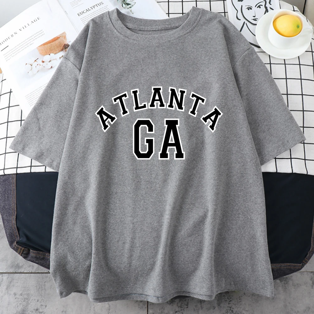 Atlanta Georgia Letter Print Mens Cotton T-Shirts Street Hip Hop Tee Clothing Breathable Vintage Tops Casual Man Short Sleeve