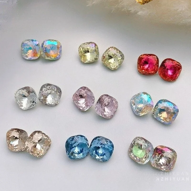 5Pcs 10MM Large Fat Square Pointed Back Nail Rhinestones, K9 Multi-facet High Clear Color Glass Gems for DIY Press On Nail Art