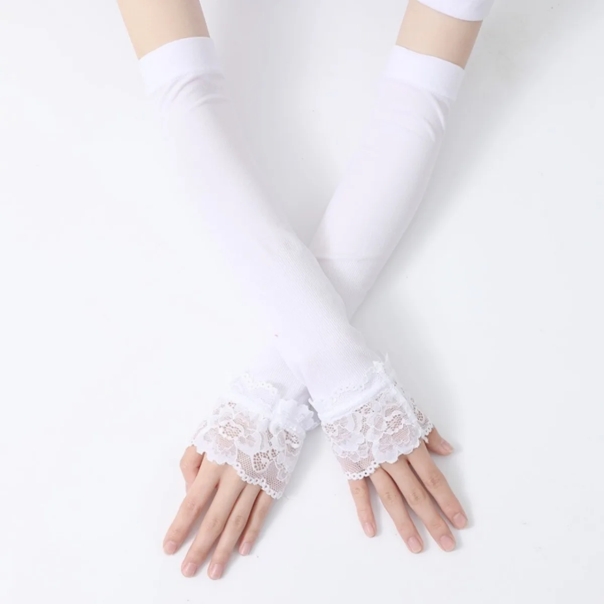 Women Long Elastic Arm Sleeve Fingerless Driving Gloves Sexy Lace Arm Cover Sun Protection Wrist Sleeve Comfort Soft Mittens