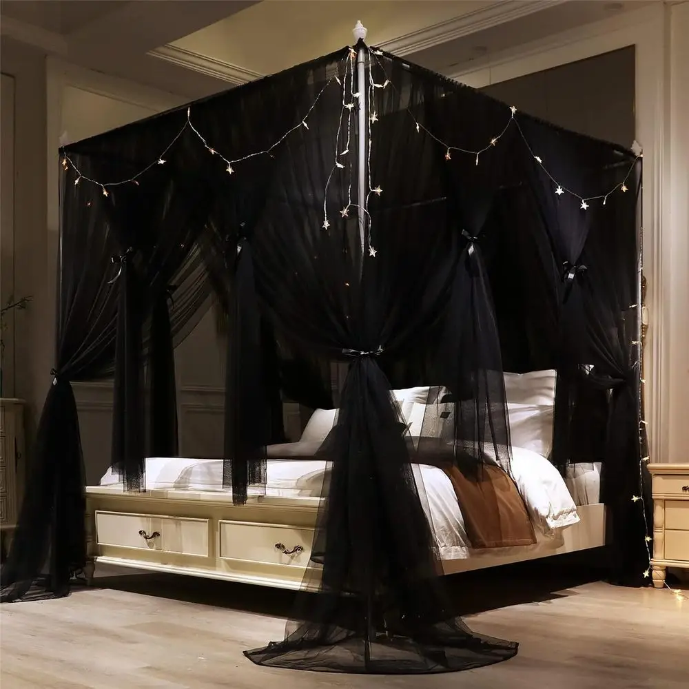 Dossel de cama princesa de camada dupla com mosquiteiro para meninas e adultos - preto, tamanho duplo 47x78x82