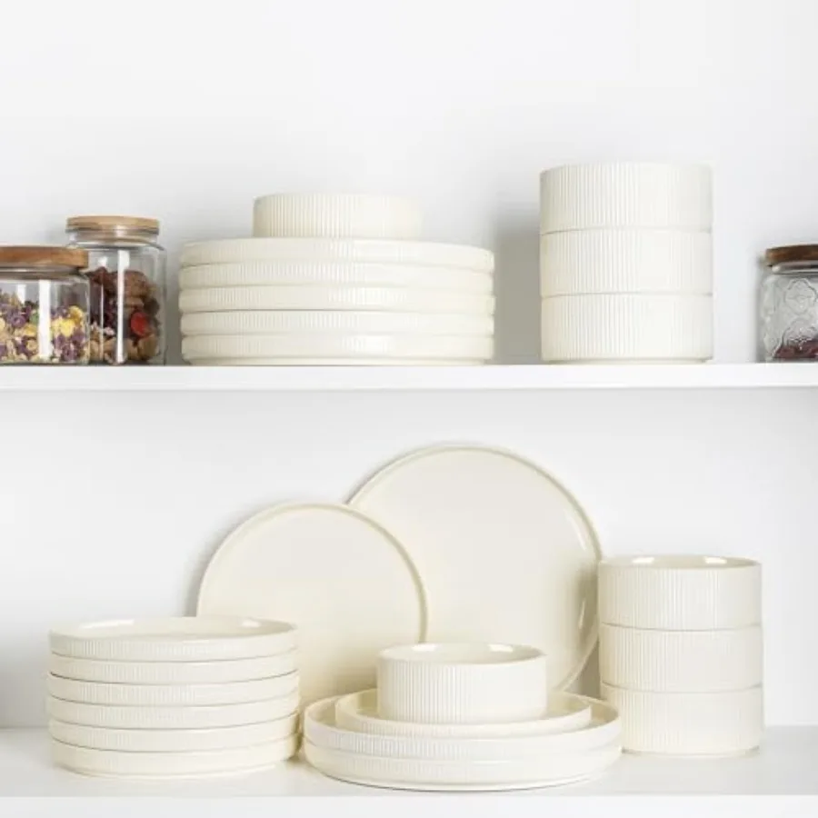 Ceramic Dinnerware Sets for 8 Including 24 Pieces Porcelain Lightweight Plates and Bowls with Scratch Resistant Properties Suit