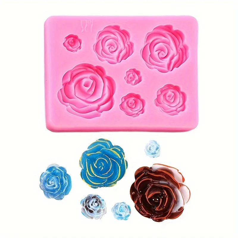 1pc/2pcs/3pcsCarnation Flower Silicone Mold、Rose Flower Mold（with 7 Uniform Shape，Large and Small Size），Suitable for cakes、Soap、
