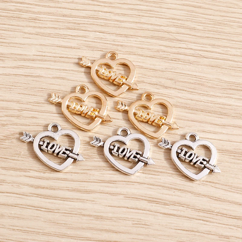 

Tusember 50Pcs 2 colors Alloy Arrow Love Hearts Charms Pendants for DIY Necklaces Earrings Handmade Jewelry Making Craft