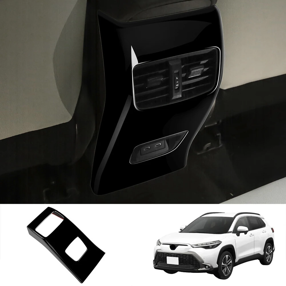 Car Glossy Black Rear Air Condition Vent Outlet Frame Anti-Kick Panel Cover Trim for Toyota Corolla Cross 2021 2022 RHD