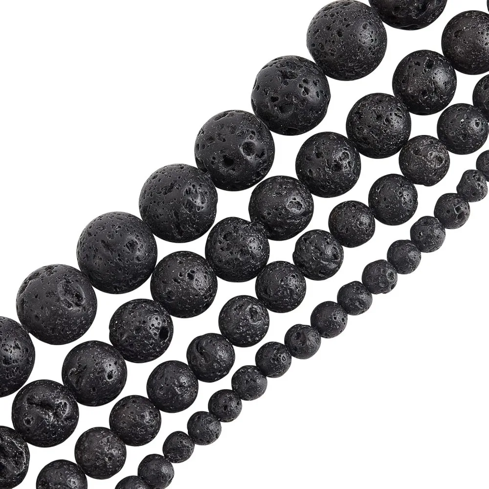 247 Pcs about 4mm 6mm 8mm 10mm Natural Lava Beads Undyed Black Chakra Bead Strand Round Volcanic Lava Gemstone Energy Beads