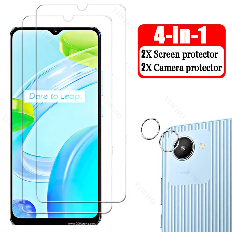 4in1 6.5 Inch Tempered Glass for Realme C30 RMX3581 Camera Lens Protective Film Screen Protectors for Realme C 30 Protective HD