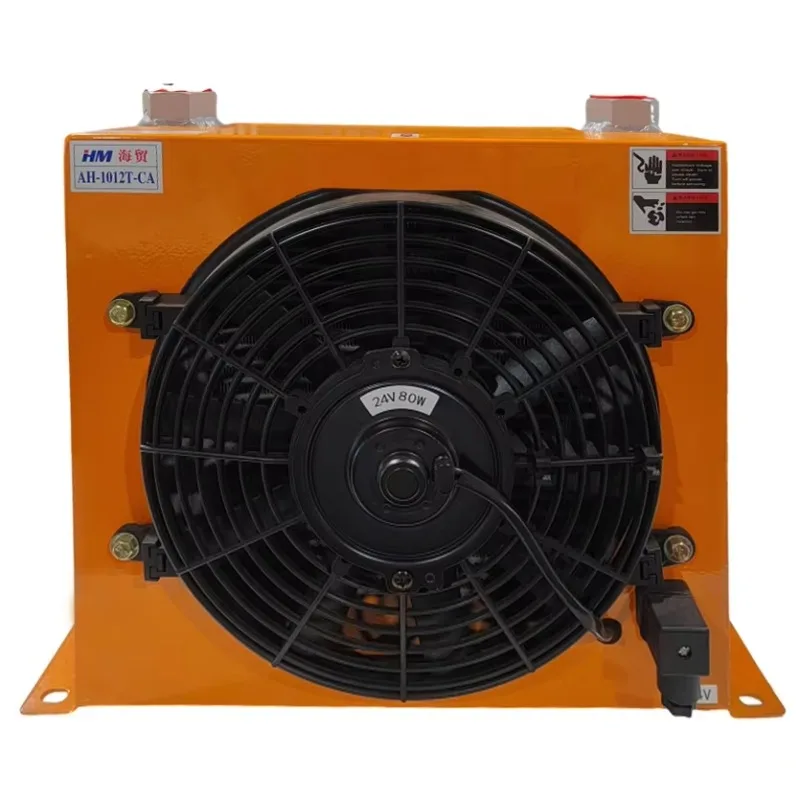 HM custom 12v 24v 220v 380 aluminum oil cooler double single fan heat exchanger blue and yellow color radiator motor board