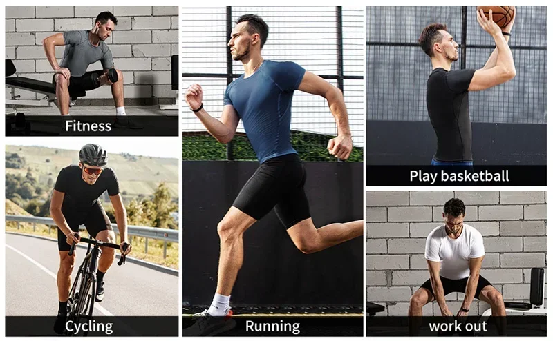 New Print Short Sleeve Compression Shirts For Men Athletic Quick Dry T-Shirts Tops Gym Workout Rash Guards Baselayer Undershirts