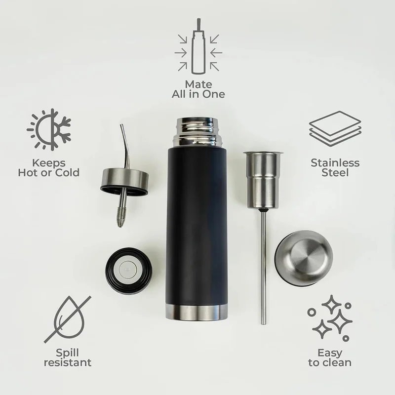 500ml &750ml Vacuum Insulated Yerba Mate Cup, 3 in 1 Travel Mug Made of 304 Stainless Steel with Integrated Bombilla Straw