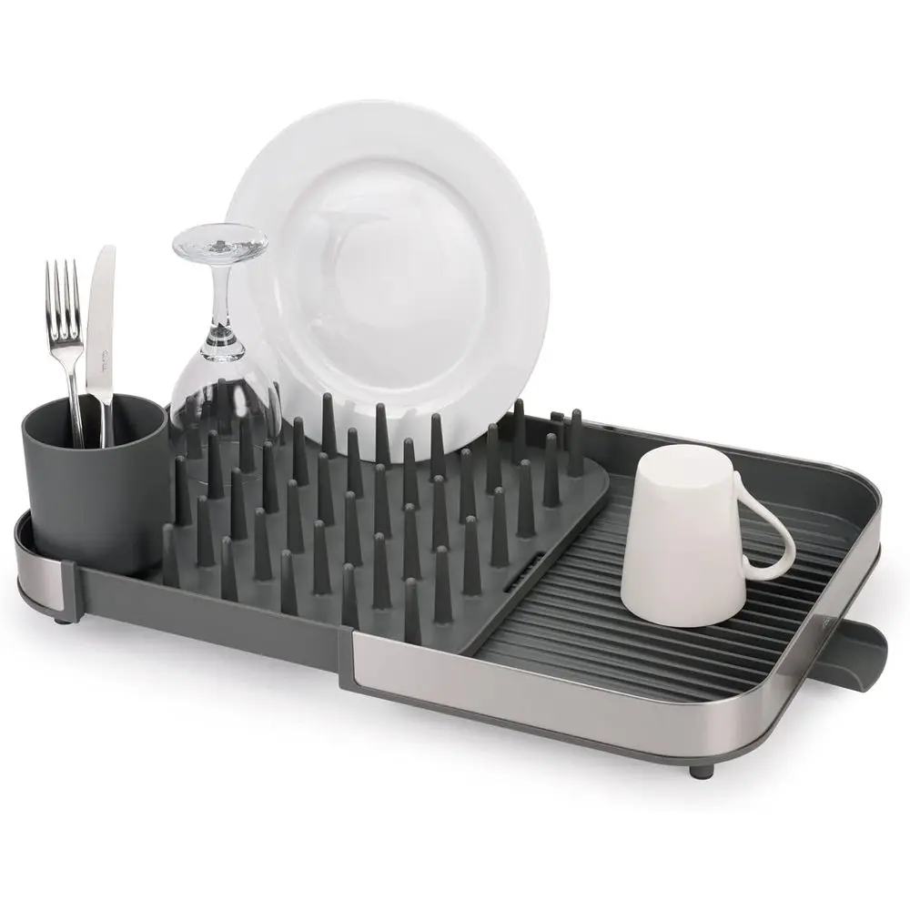 

Duo Expanding Dish Drying Rack with Removable Silverware Holder, Draining Spout, StainlSteel