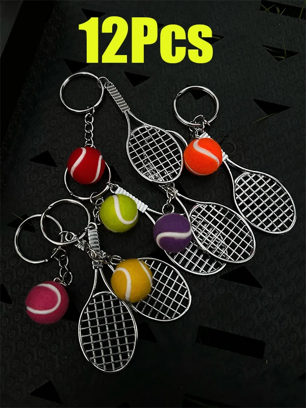 12pcs-mini-alloy-tennis-racket-keychains-multicolor-mini-tennis-ball-charms-key-rings-sports-party-favor-souvenir-key-pendants