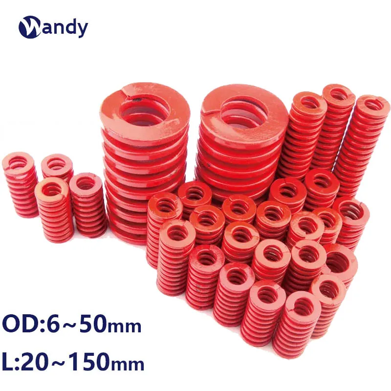 

1PC Red Medium Load Press Compression Spring Alloy Steel Loading Die Mold Spring Outer Diameter 6mm-50mm Length 20mm-150mm