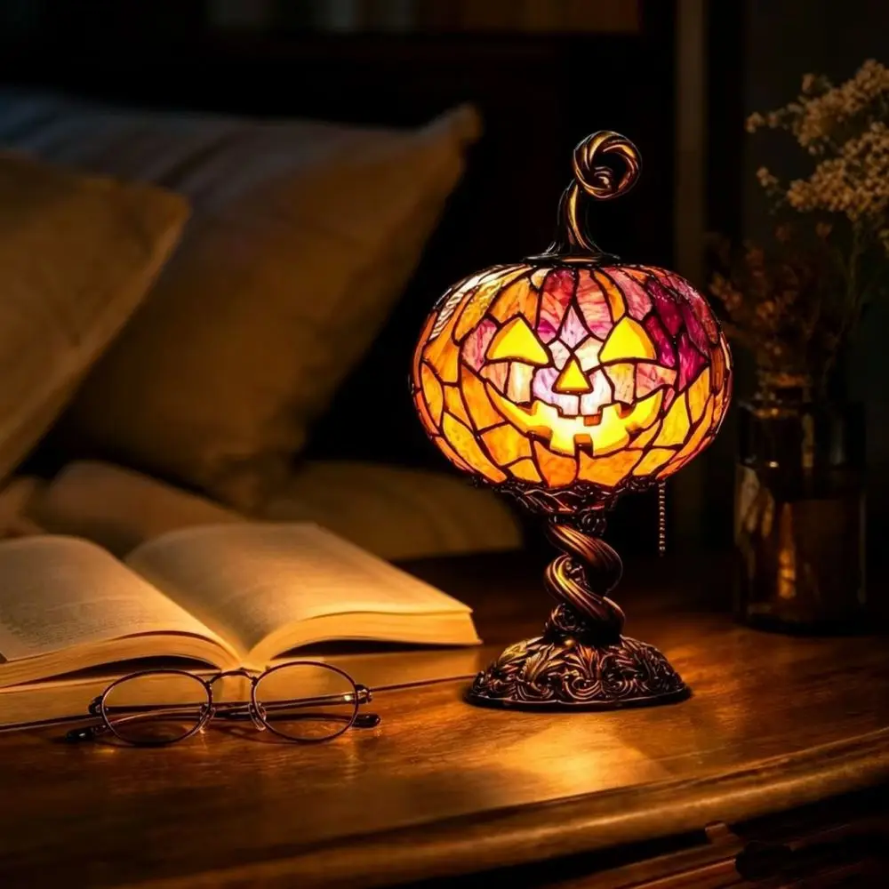 Resin Pumpkin Night Light Halloween Decor Table Ornament Creative Retro Atmosphere Lamp Home Party Festival Gift