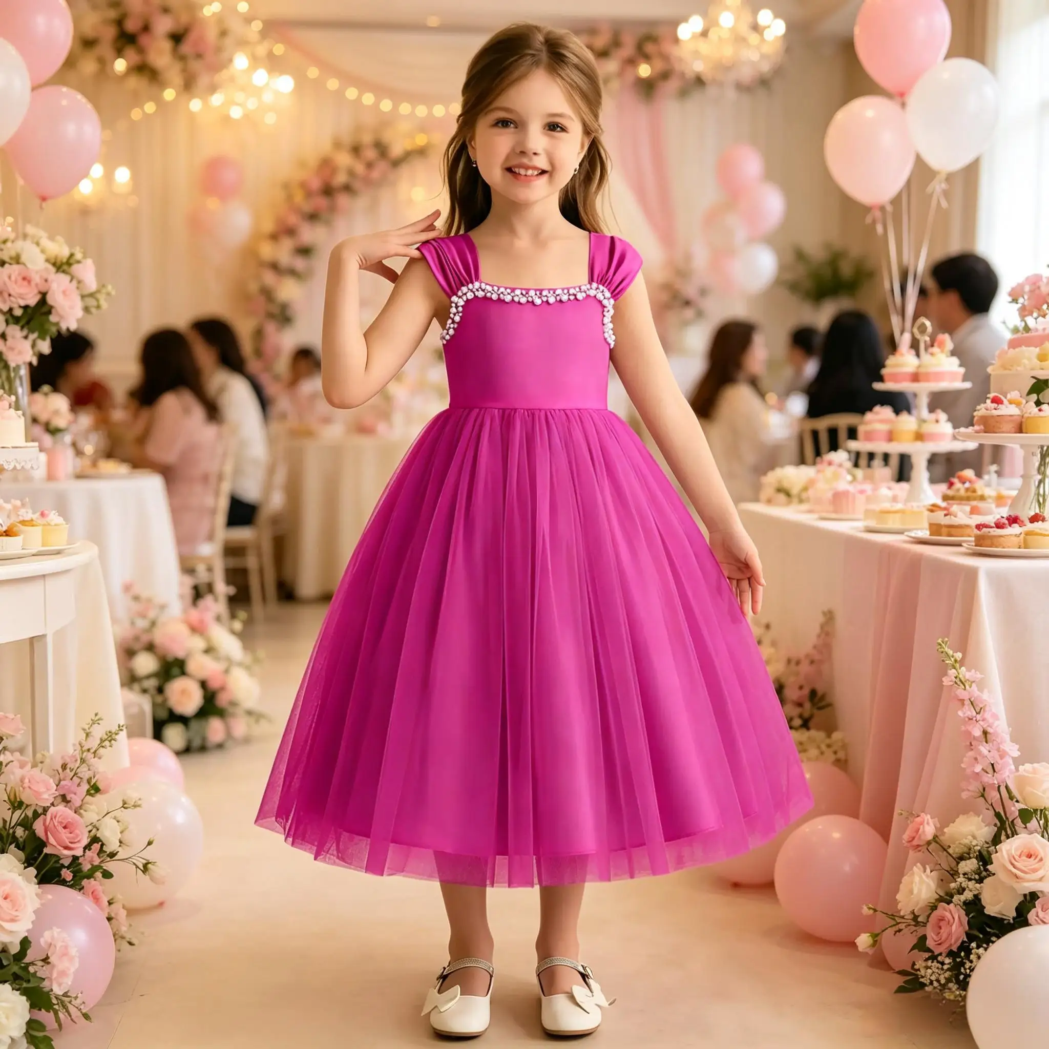 Cswdocy Sparkling Girls Bridesmaid Dress Beaded Satin Bodice Tulle Skirt Flower Girl Dress For Pageant Formal Party Birthday