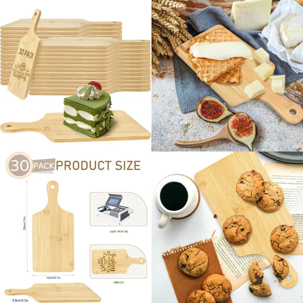 

Массовый набор из 30 деревянных разделочных досок с ручками, 11x5 дюймов, доски для мясных изделий, готовая гравировка, сервировочные подносы для вечеринок