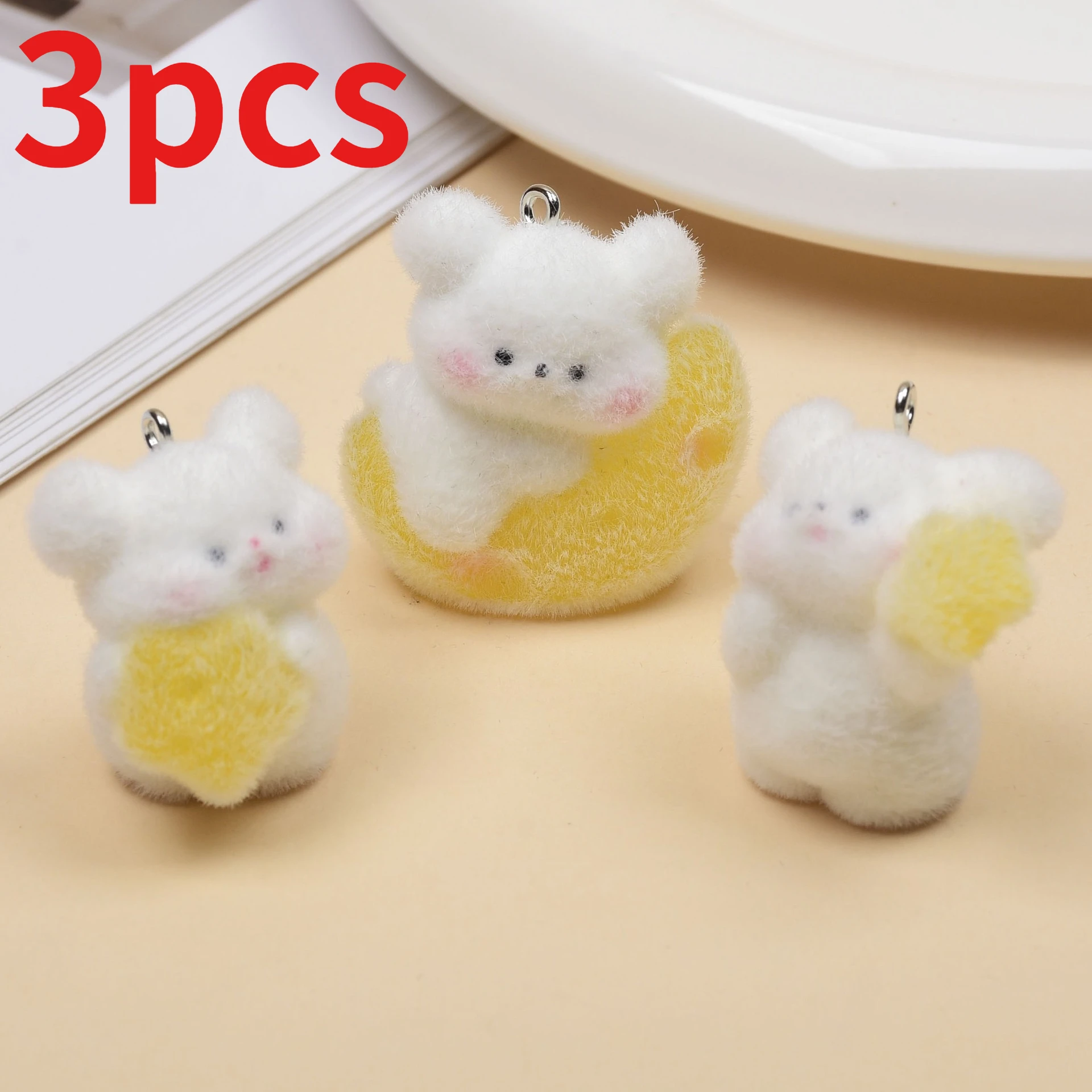 

3pcs Cute Flocking Puppy Resin Charms Animal Pendant DIY Phone Chains Keychain Earring Accessory for Jewelry Making Findings
