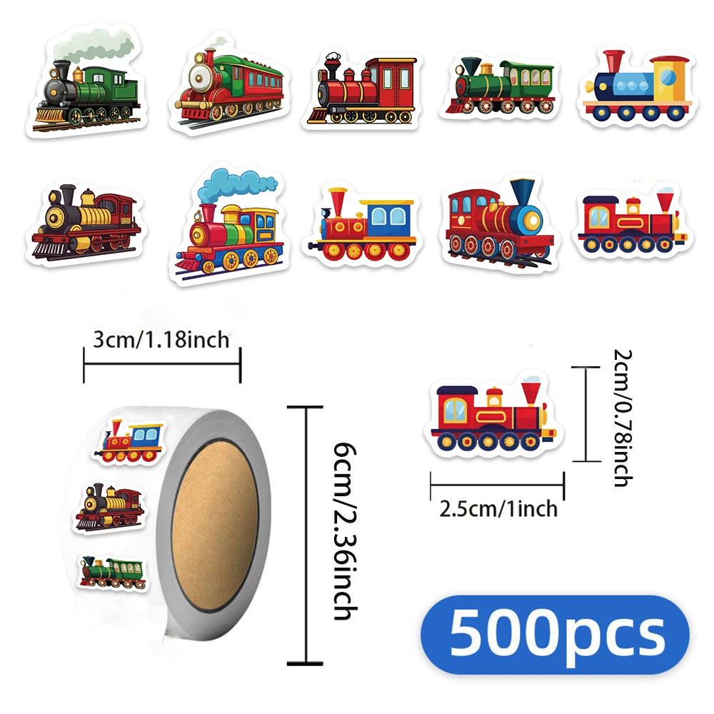 500PCS Train Cartoon Fun Small Pattern Decorative Roll Stickers, Computer Envelope Sealing Stickers, Waterproof Stickers