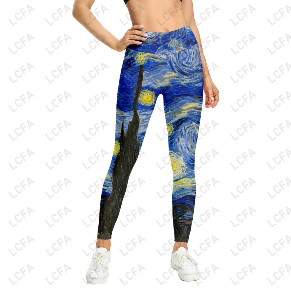 2023 Sexy Girl Pant Van Gogh Art Painting The Starry Night Prints Elastic Slim Fitness Workout Women Gym Sport Leggings Y2K