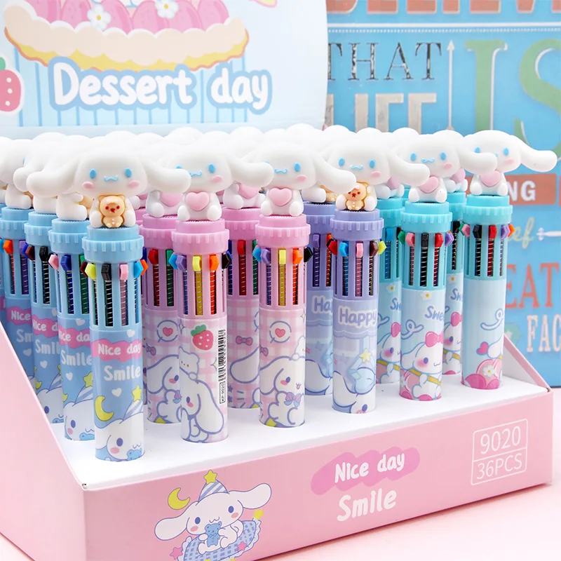 36 Pcs/Box Sanrio 10 Colors Ball Point Pen Cinnamoroll Multicolor Neutral Pens Students Kids Schools Draw Stationery Supplies