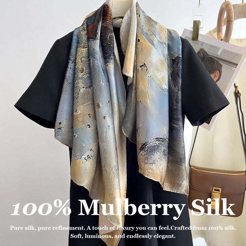 

Новый дизайнерский шарф с цветочным узором 110x110 см, натуральный шелк, ручная подгибка, 100% тутовый шелк, большой квадратный платок-шаль для женщин, подарок для нее 2026