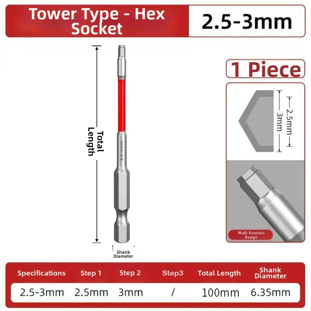 Ponta de Chave de Fenda de Aço Liga, Alta Torque, Resistente a Impactos, para Parafusadeira Elétrica, Dureza HRC60, Haste Hexagonal de 6,35mm