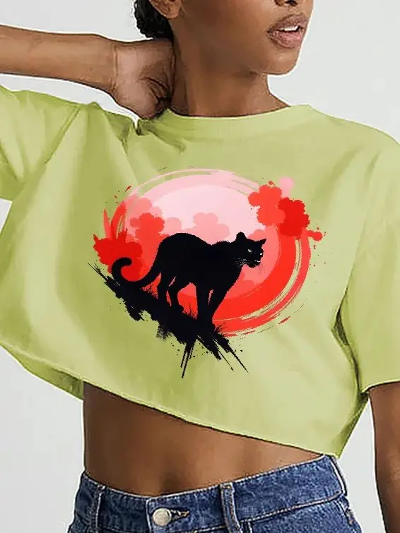 

Fashion Cropped T-Shirt, Unique, Y2k Bunny Tee, Women's Hand-Painted T-Shirt, Korean Style Graphic, Oversized Summer Top, 2025