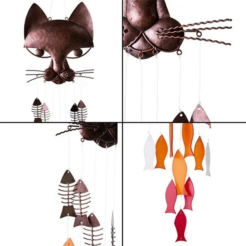 Metal Cat Fish Wind Chimes Fish Cat Cast Iron Wind Chimes Vintage Metal Wind Chimes Outdoor Soothing Melody For Garden