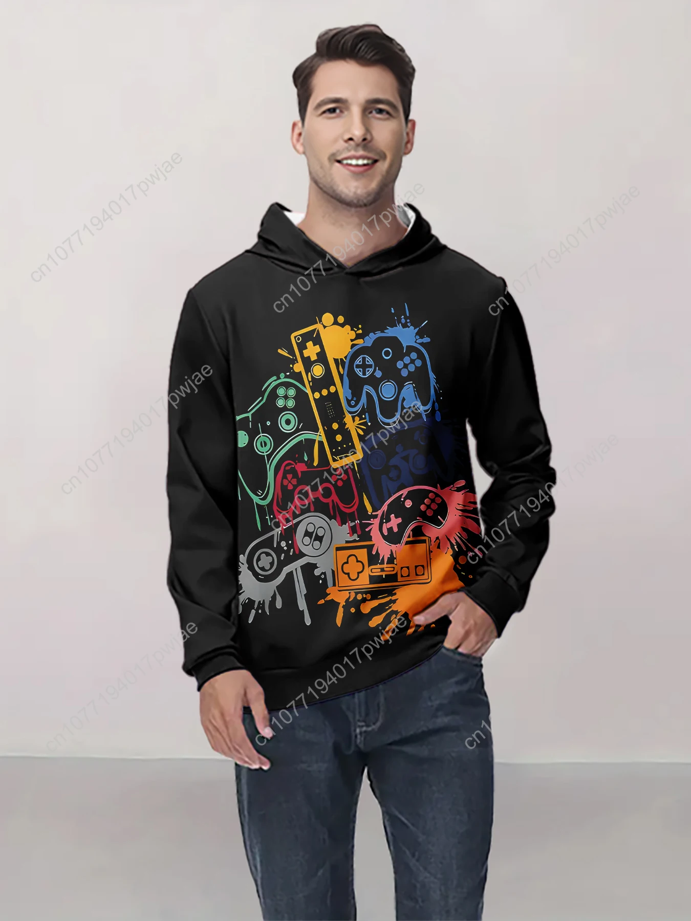 Мужская толстовка с капюшоном, пуловер с 3D забавным динамическим цифровым принтом и геометрическим узором, теплая зима, весна/осень, повседневная Sw
