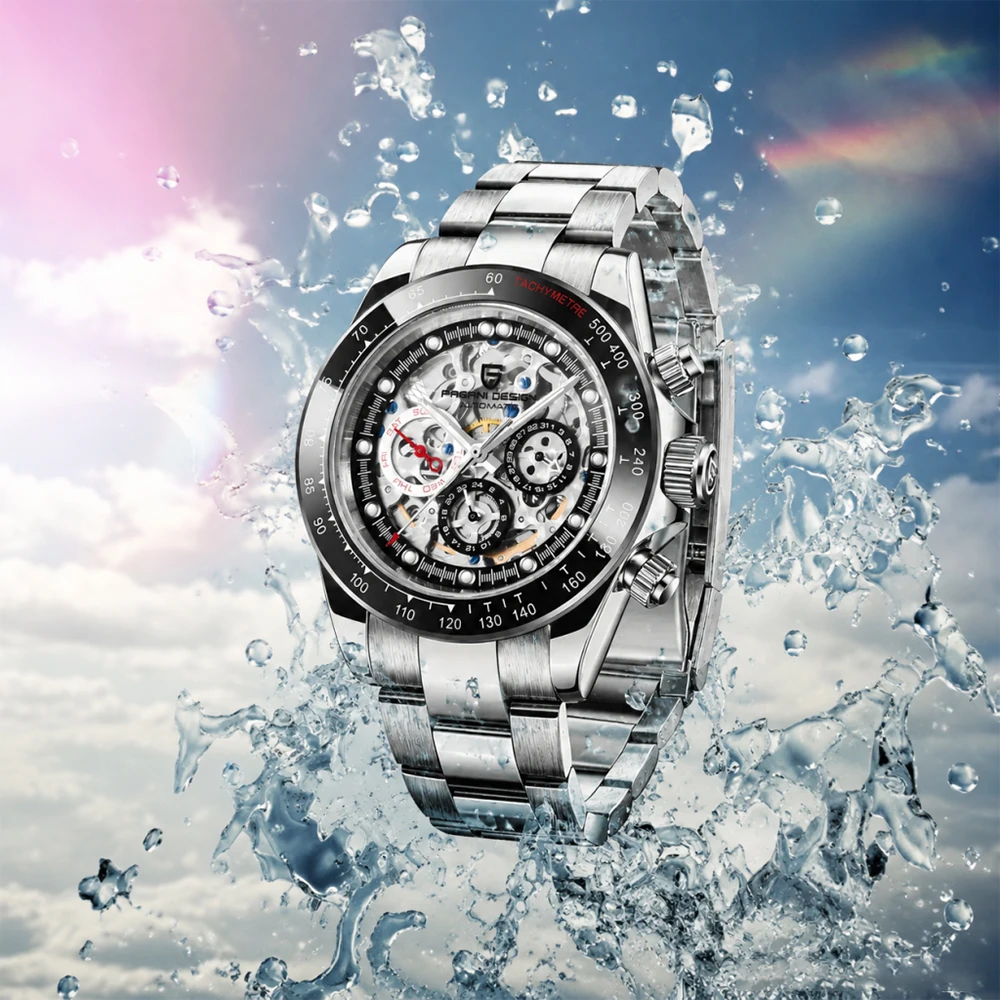 PAGANI DESING Skeleton Style Watch Luxury Automatic Mechanical Watch Sport Waterproof Stainless Steel Luminous Watches For Men