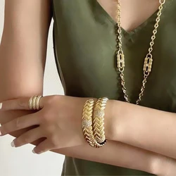 Vintage Double Layer Gold Plated Snake-shaped Bangles Bracelet for Women Couples Light Luxury Exquisite Jewelry Anniversary Gift