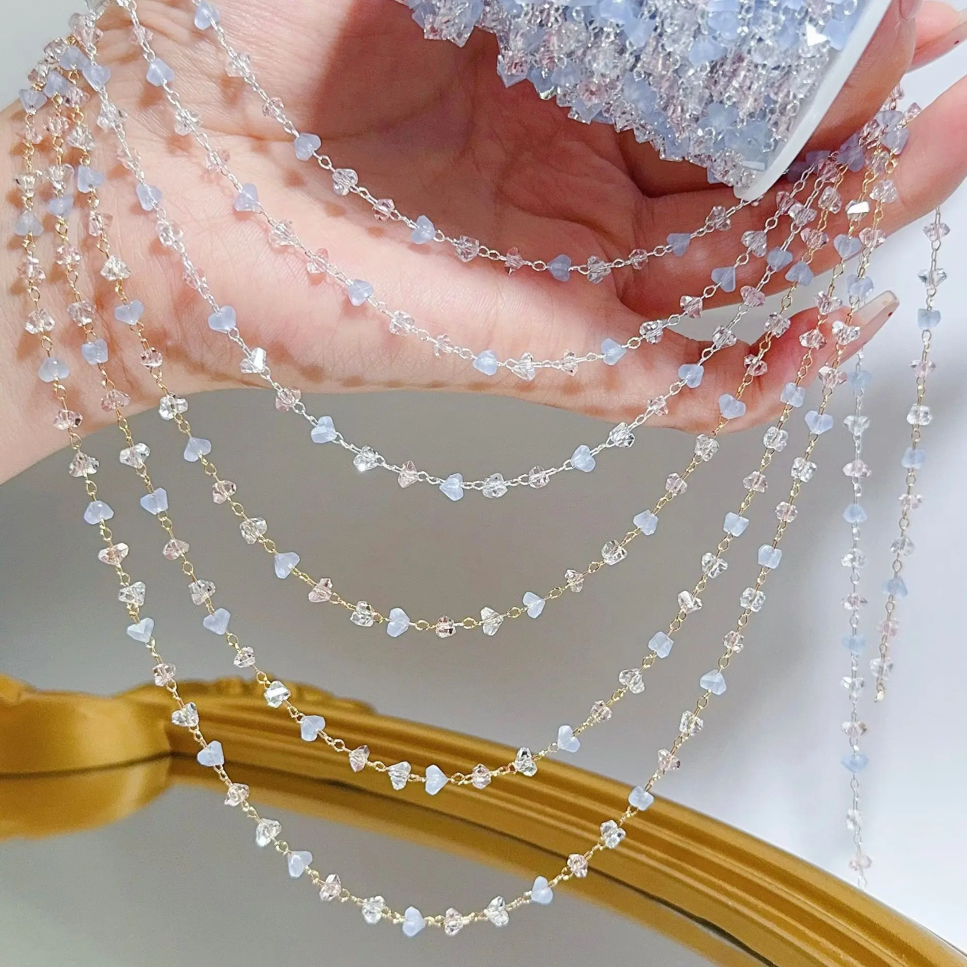 سلسلة تزيين مروحة الهتاف كريستال وردي وأزرق وأبيض لإكسسوارات الشعر بنفسك حجاب الوجه وشرابة الحرفية