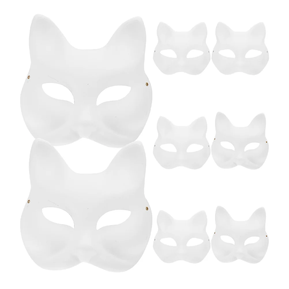 8 Pcs Fox Pulp Mask Masquerade Paper White to Decorate Cat Unpainted Masks Party Prop Blank Costumes