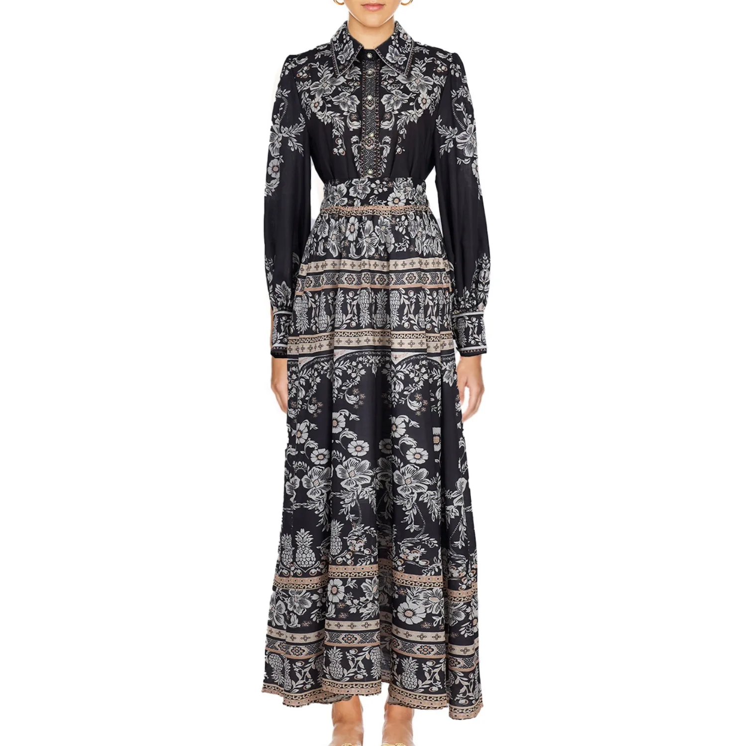 

Ele 2025 Summer New Arrival Dr Set Slim Fit Long Sve Bla Floral Print Maxi Dr Faionable Women's Ensemble