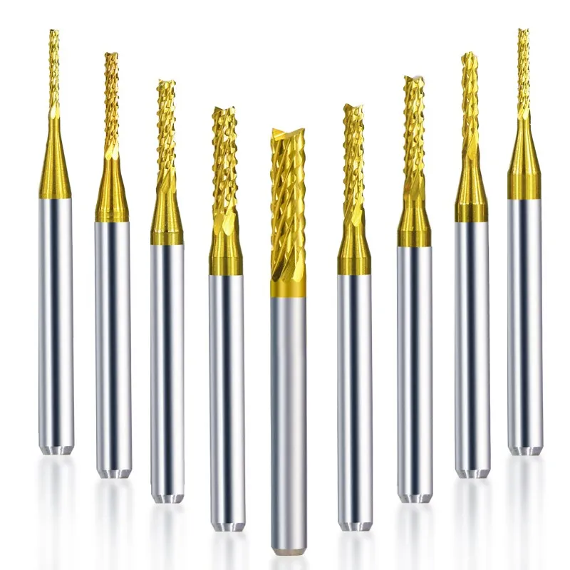 CMCP Corn End Mill 10pcs 0.5-3.175mm Carbide PCB Milling Cutter Set TiN Coated 3.175mm Shank PCB Machine Cutting Milling Tools