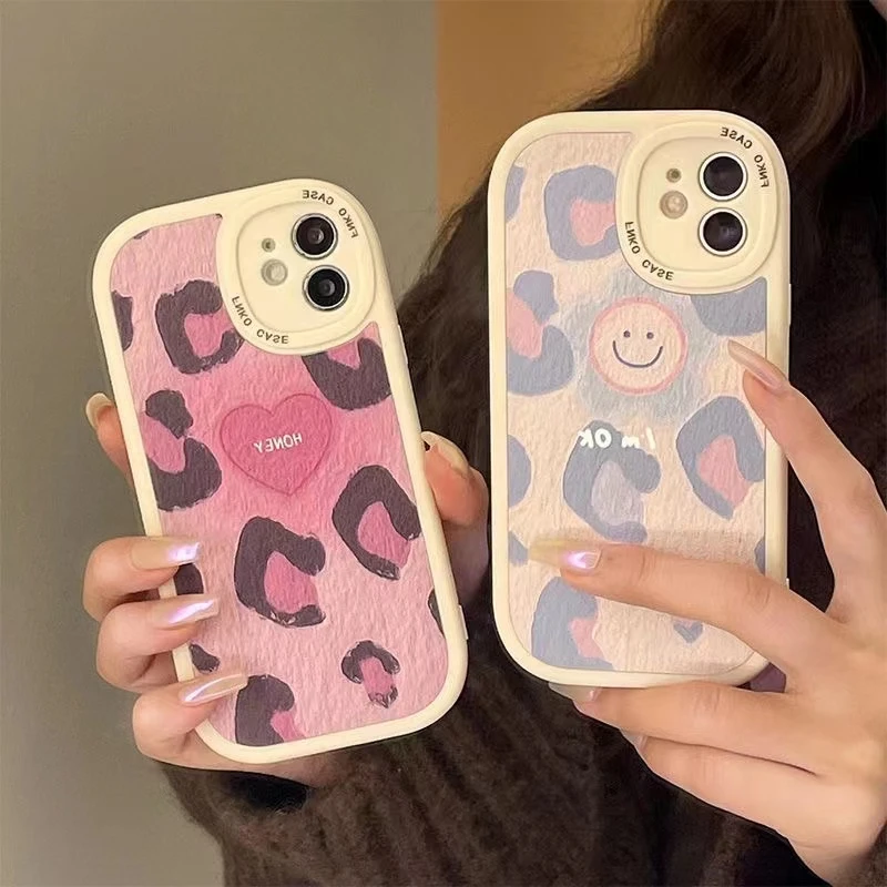 Fashion Leopard Flower Print Phone Case For iPhone 11 12 13 14 Pro XS Max Mini XR 8 7 Plus 6 6S Soft Lambskin TPU Cover Coque