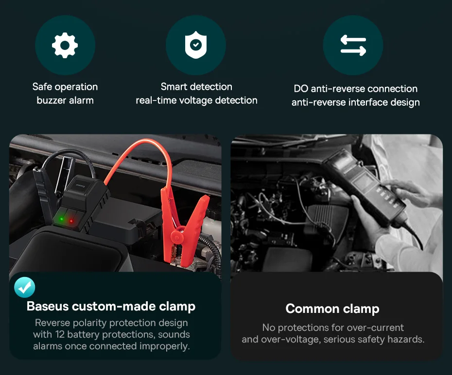 Baseus 1000A Auto-Starthilfe Powerbank 2-in-1 mit Luftpumpe, tragbarer Auto-Batterie-Booster für Notstartgeräte im Auto – Detail 15