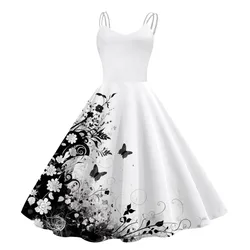 2024 New Vintage Cocktail Dresses 50s Women Sleeveless Knee Length Retro A Line Swing Prom Dress Halloween Cosplay Costume Dress