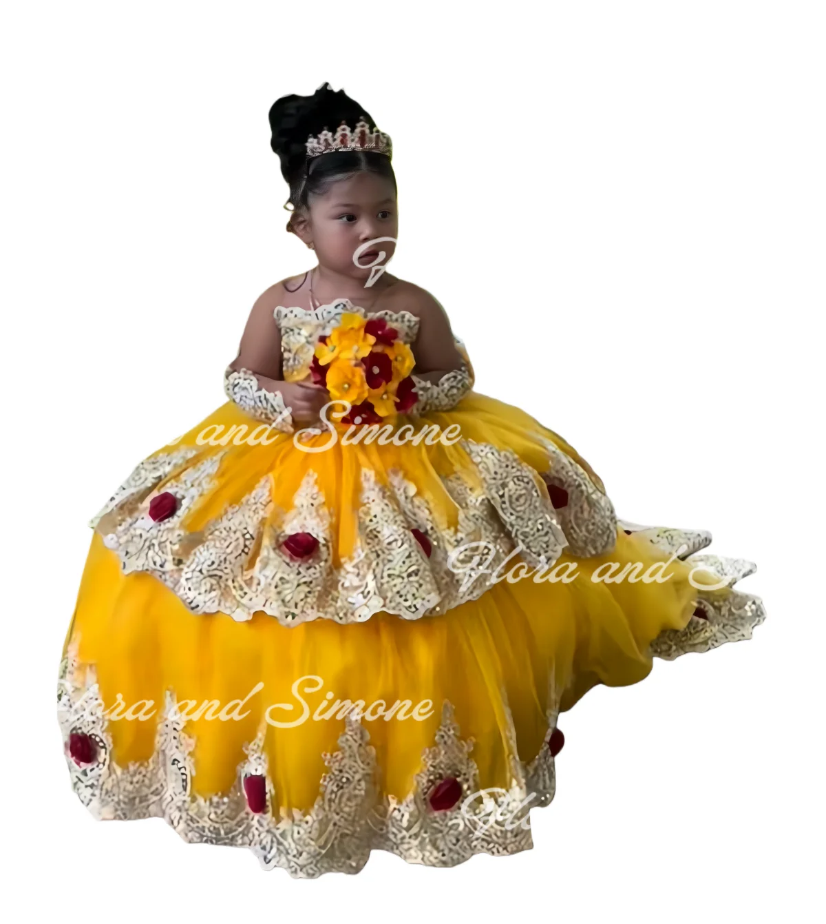 Yellow Flower Girl Dress For Wedding 3D Applique Tulle Puffy With Bow Kids Birthday Party First Communion Ball Gowns Customized