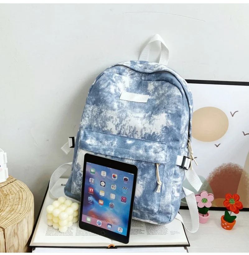 Customized Name Student Backpack Female High-Capacity Middle And High School Students Tie Dyed Canvas Backpack