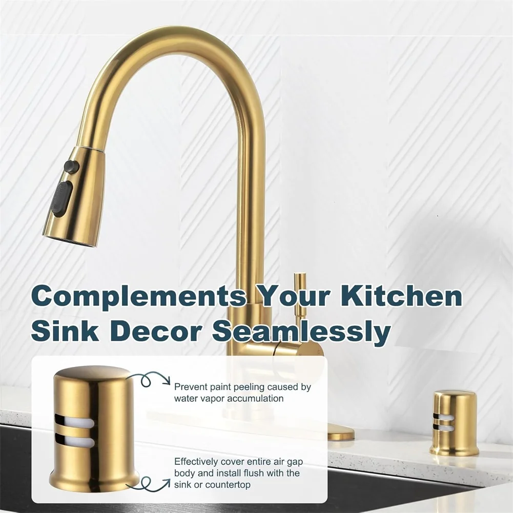 Air Gap Cover Kit for Dishwasher Brushed Gold Finish Solid Brass Construction Designed for Standard Installations