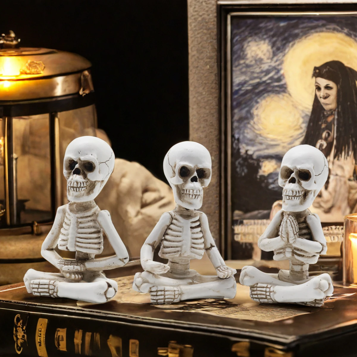 

Desktop Meditation Skeleton Ornament Halloween Home Skeleton Resin Craft Ghost Festival Scene Decoration Gifts