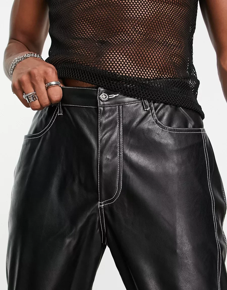 27-46 New 2024 Men Women's Clothing Singer Leather Pants With Black Stitching White Thread Pressing Trousers Plus Size Costumes