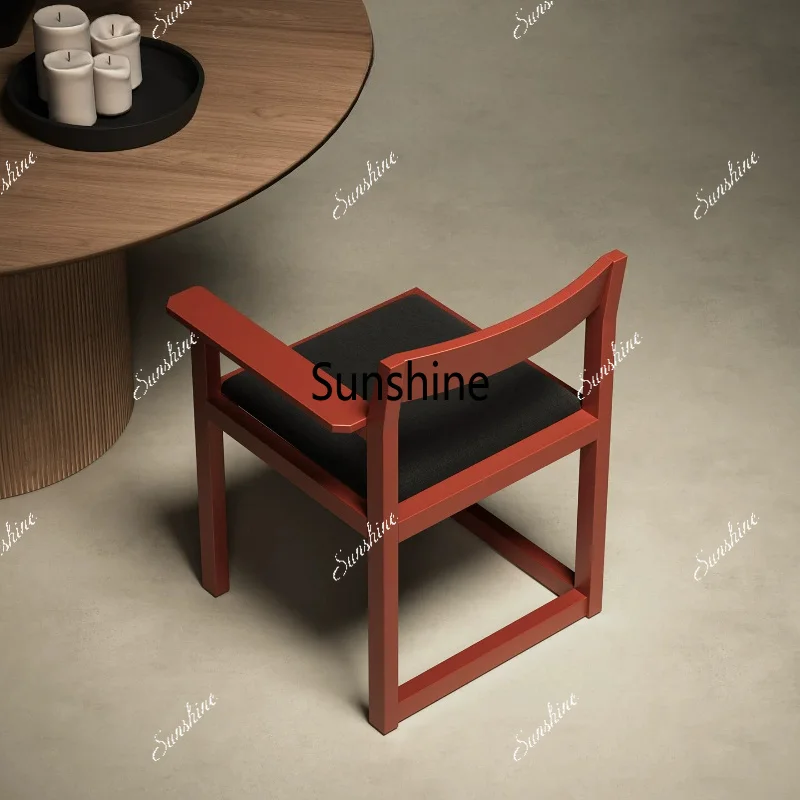 

Vintage-style minimalist dining chair, solid wood fabric tea room armchair, minimalist book chair