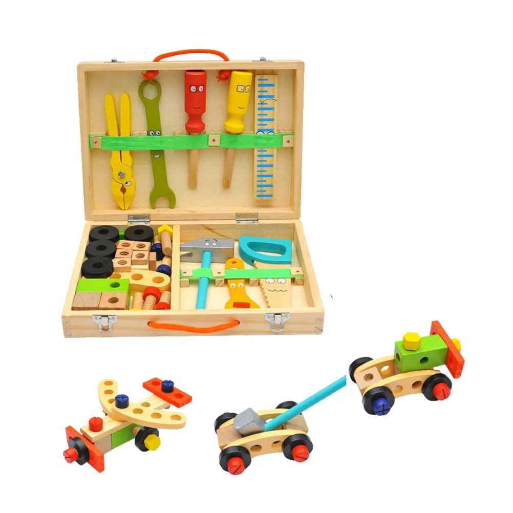 1Set Kinder Simulation Reparatur Werkzeuge Tragbare Toolbox Pretend Spielen Reparatur Tools Kit Holz Wartung Werkzeuge Bildungs Lernen