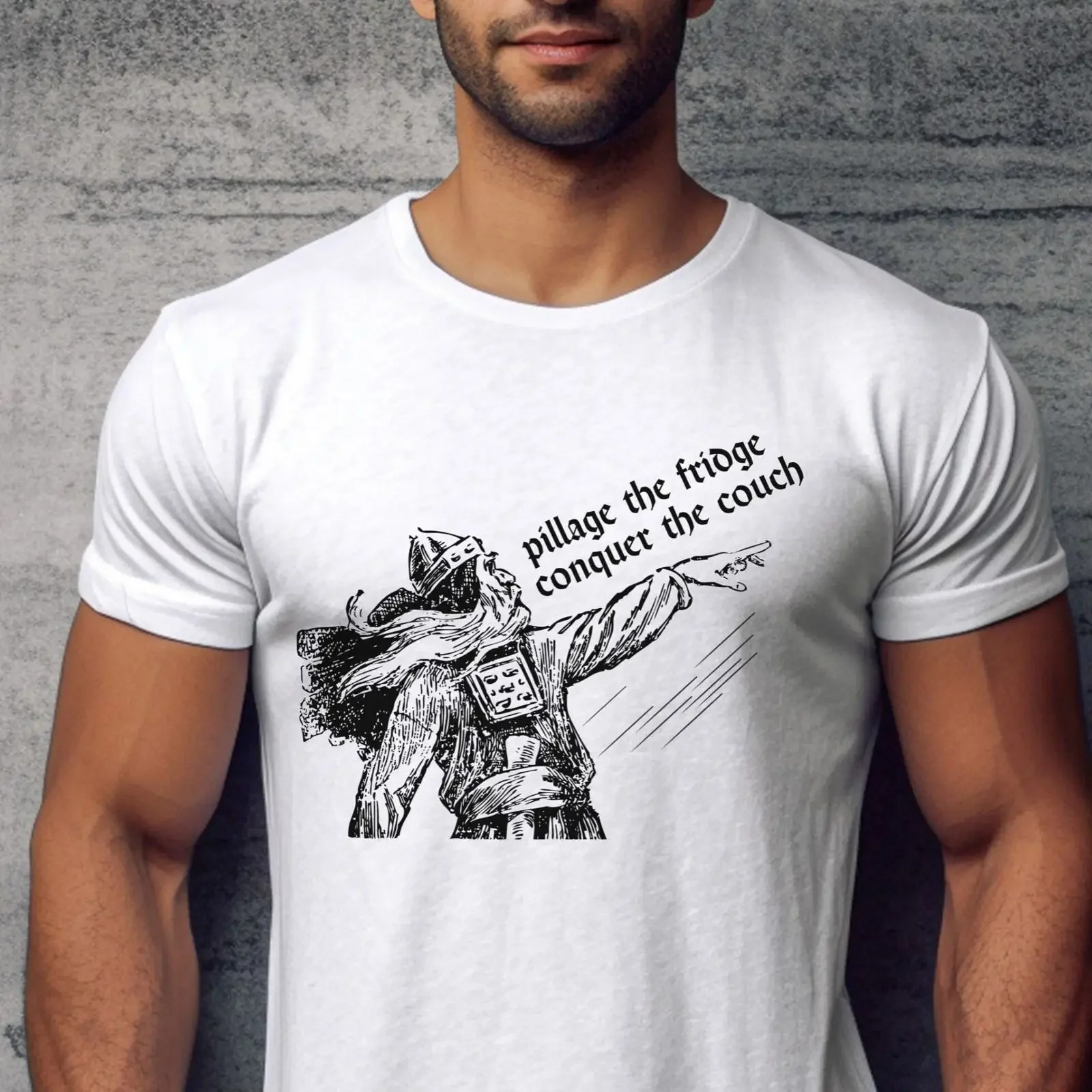 Funny Norse Viking T Shirt Men Sarcastic Pillage Fridge Conquer Couch Humorous Mythology Fan Casual Top vintage Washed Stylish