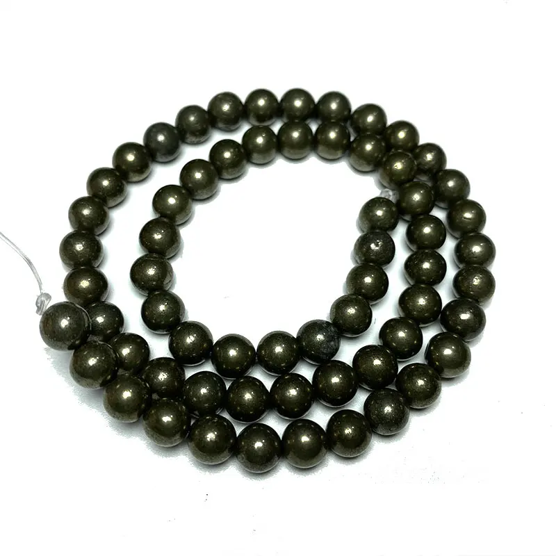 AAA+ Wholesale Natural Pyrite Round Stone Beads For Jewelry Making DIY Bracelet Necklace 4mm 6mm 8mm 10mm 12mm 15.5\'\'