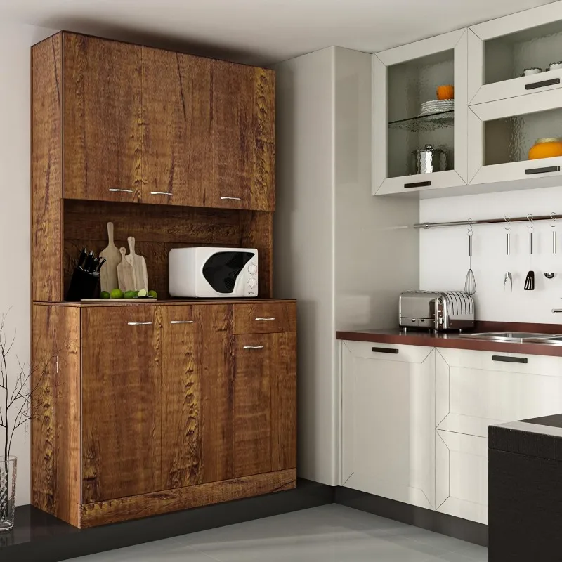 Kitchen Pantry Cabinets with 6 Doors and 3 Adjustable Shelves, 71