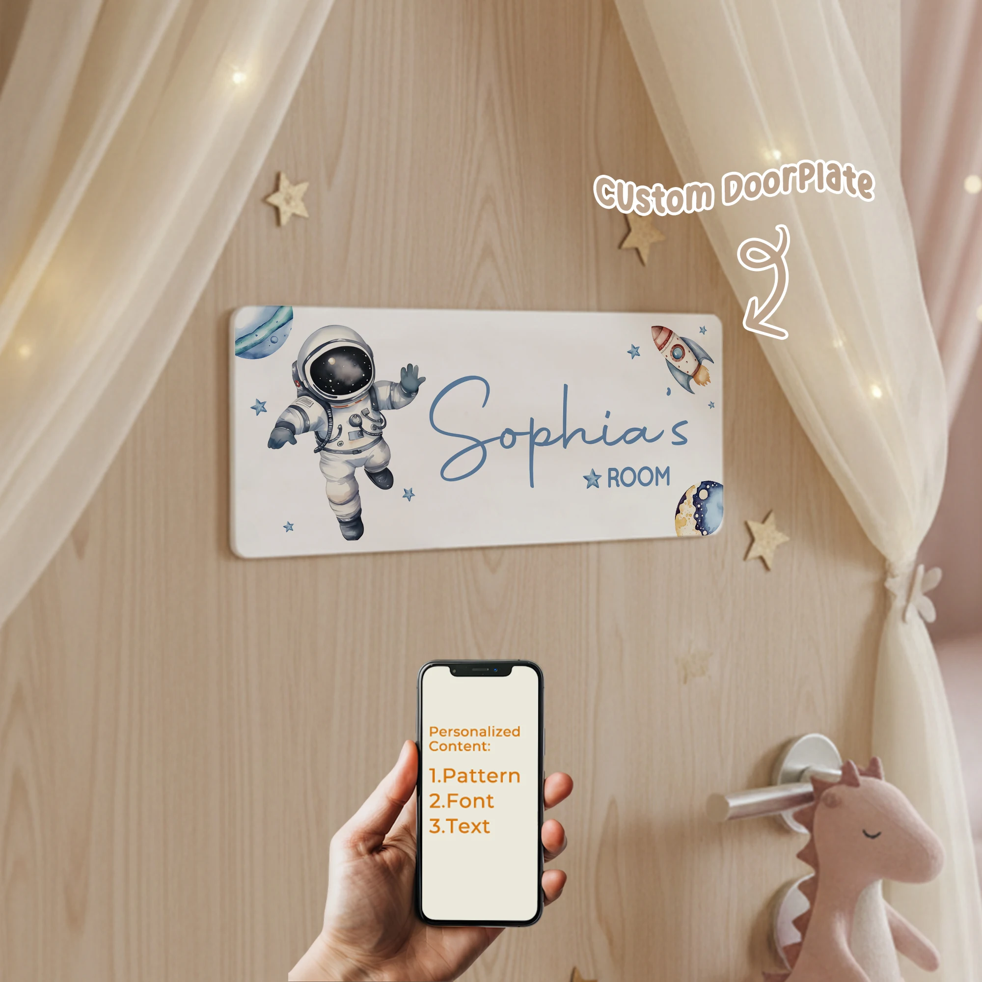 1 Pieza de Placa de Acrílico Personalizada con Nombre/Texto de Astronauta para Dormitorio, Puerta, Pared, Cuarto de Niños, Sala de Juegos, Sala de Estar, Decoración del Hogar, Regalo para Niños